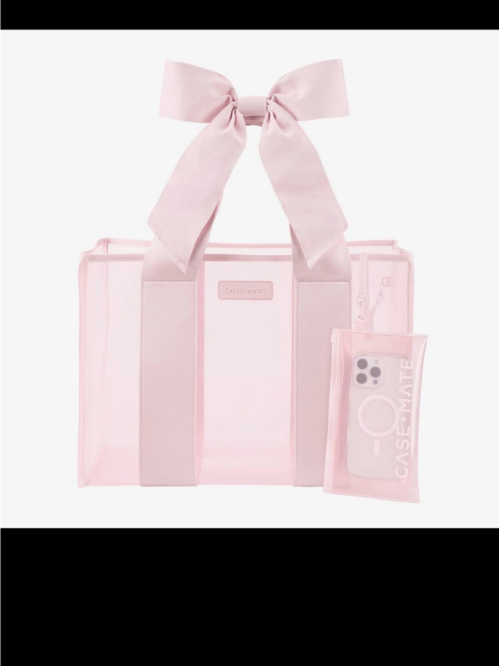 Case-Mate Ballet Pink Clear Jelly Tote with Bow and Matching Pouch